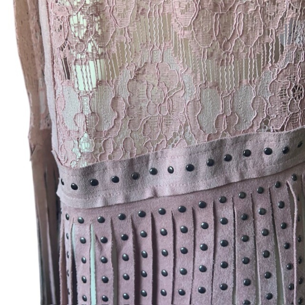 Vocal Boho Lace Fringe Vest Small Pink Studded Festival Western Indie Sleaze Top - Picture 3 of 11